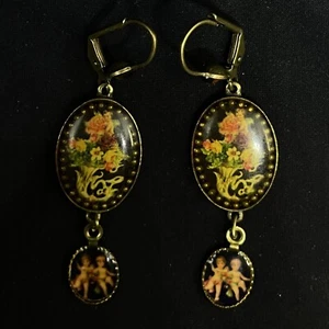 Michal Negrin Romantic hand made Crystals Angels Roses Earrings Made in Israel - Picture 1 of 6