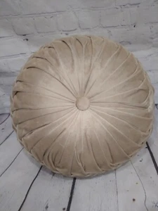 Vintage Round pleated throw pillow Pink Dusty Rose Tan Velvet 16" - Picture 1 of 6
