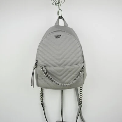 VICTORIA'S SECRET BACKPACK PURSE Gray faux leather chain mini back pack bag 9x9" - Image 1 of 4