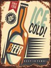Panneau en métal rétro bière glacée, plaque de bar de style vintage, restaurant américain