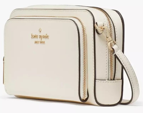 Borsa a tracolla Kate Spade Stacie doppia zip pelle bianca borsa meringa KG036 F