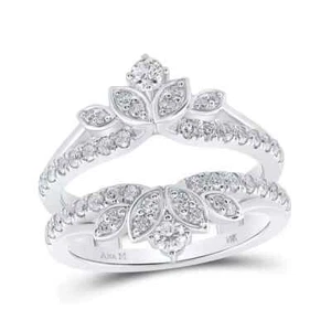 0.75 Cttw Round Diamond Wrap Enhancer Flower Wedding Band Ring 14k White Gold - Picture 1 of 2