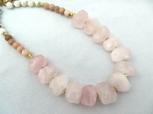 Genuine Pink Quartz Rock Crystal Large Beads Necklace 32" Long NWT - Picture 1 of 8