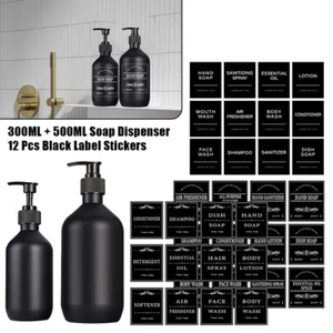 Dispenser Sapone 300ml + 500ml Shampoo Gel Doccia Pompa Vuota Flacone con 12 Etichette - Foto 1 di 27