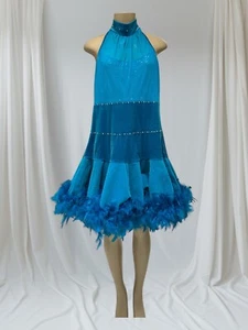 Ladies Turquoise Dancing Dress With Feathers Costume   - Picture 1 of 13