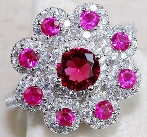 2 Karat behandelter Rubin & Topas 925 massiv Sterlingsilber Ring Schmuck Gr. 7 N2-1 - Bild 1 von 2