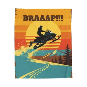 Braaap!!! Velveteen Plush Blanket Snowmobile Lovers Winter Sports Camping - Picture 1 of 13