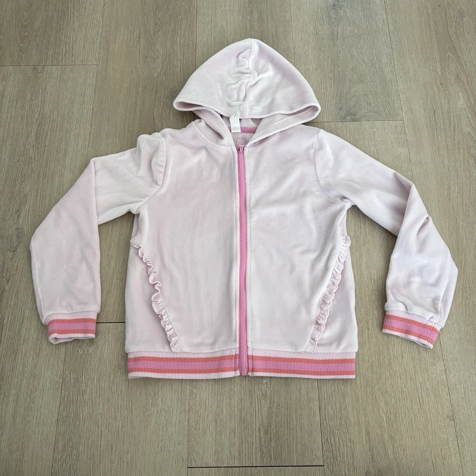 Ideology Girls Hoodie Light Pink Red Ruffle Long Sleeve Size 6X Front Zip - Image 1 of 4