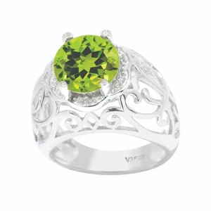 Anello di fidanzamento solitario placcato oro bianco 14 kt peridoto naturale taglio tondo 3 ct - Foto 1 di 6
