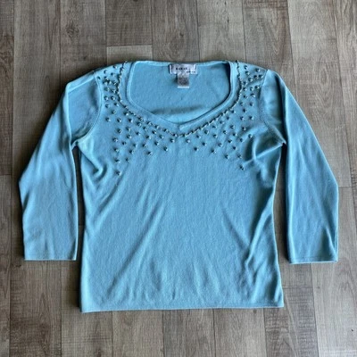 Suéter Kikit Maurice Sasson Para Mujer’s S Azul De Colección Blusa Con Cuentas Manga 3/4 Foto 1 de 4