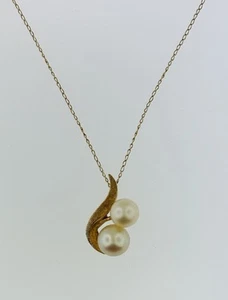 Collana Vintage Oro Giallo 14k Doppia Perla Vite Pendente 20” - 2,27 Grammi - Foto 1 di 7
