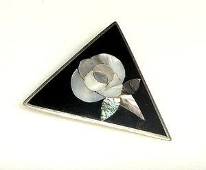 Vintage Alpaka Brosche Anhänger Abalone Paua Muschelschmuck Mexiko Silber Dreieck - Bild 1 von 8