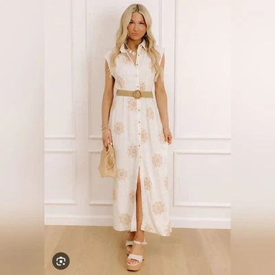 Maxi vestido de algodón bordado para mujer Ellen Tracy talla S Foto 1 de 4