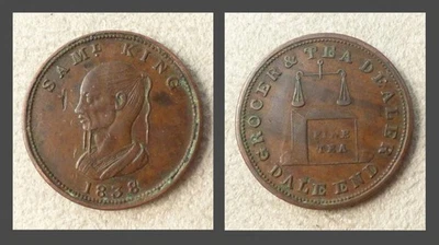DALE END (Birmingham) 1838 FARTHING TOKEN - SAMUEL KING, GROCER & TEA DEALER - Image 1 of 4