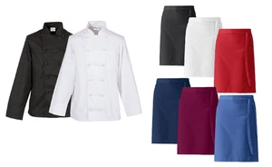 Kochjacke langarm mit Kugelknöpfe inkl. Vorbinder 60x80 Schürze - Picture 1 of 10