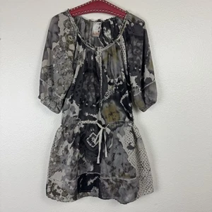 Da-Nang Abstract Silk Cotton Blend 3/4 Sleeve Mini Dress Gray Green Medium - Picture 1 of 20