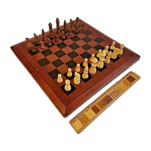 16" sq. Chess, Checkers & Backgammon Wooden Board Combo w/ Wooden Chess Pieces - Picture 1 of 11
