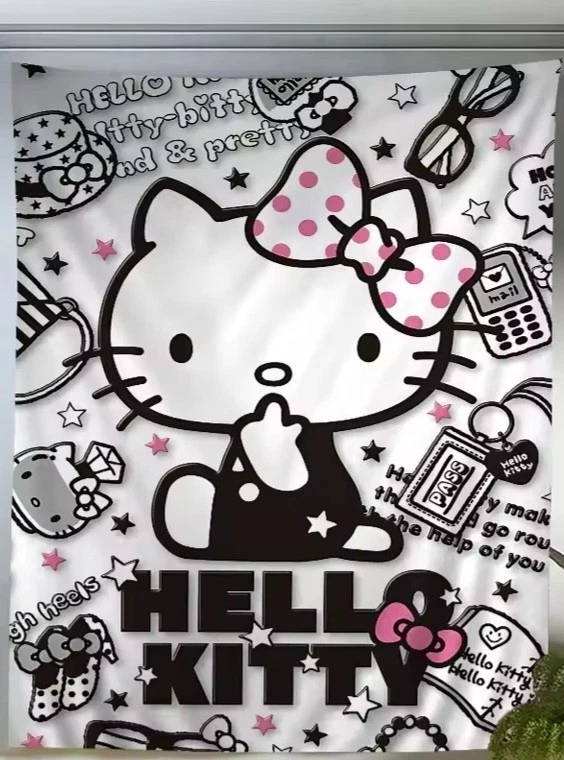 Lindo tapiz de pared de anime Kawaii inspirado en gatos de Hello Kitty Foto 1 de 1