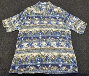 VINTAGE Pierre Cardin Hawaiian Camp Rayon Shirt Large Blue Palm Beach Island - Picture 1 of 11