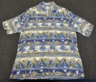 VINTAGE Pierre Cardin Hawaiian Camp Rayon Shirt Large Blue Palm Beach Island - Image 1 of 4