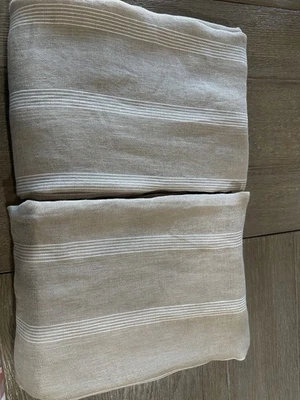 West Elm 2 Linen Cotton Mini Stripe Natural Sheer Curtains 48x108" - Image 1 of 2