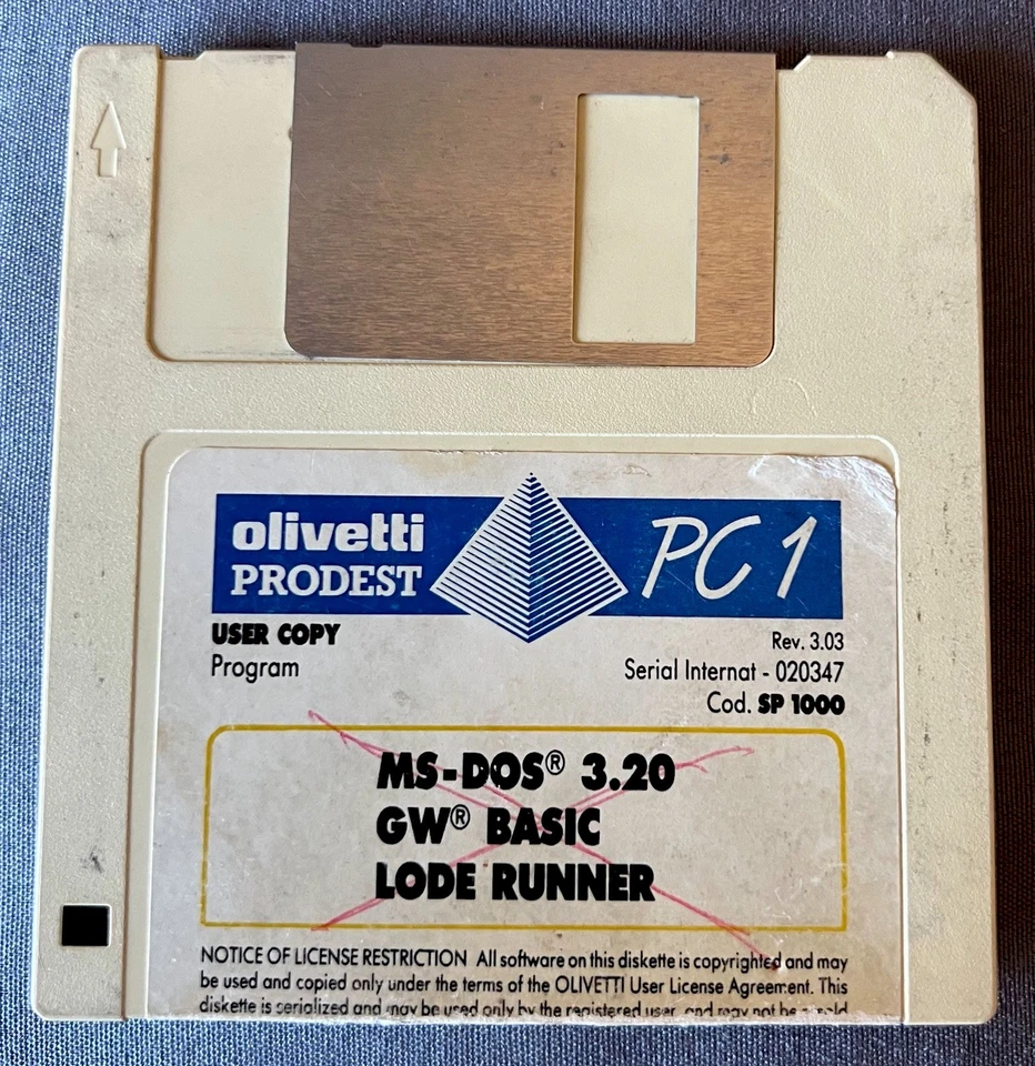 OLIVETTI'-USER COPY PROGRAM MS-DOS 3.20 Rev. 3.03 FLOPPYDISK  3.5″" cod.Sp1000 - Immagine 1 di 1
