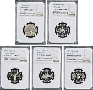 1999 S Clad Statehood Quarter Proof Set - NGC PF 69 Ultra Cameo 5 Coins BOX2 - Picture 1 of 2