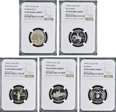1999 S Clad Statehood Quarter Proof Set - NGC PF 69 Ultra Cameo 5 Coins BOX2 - Image 1 of 2