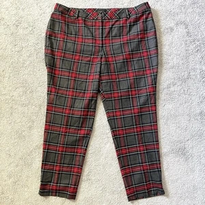 Talbots Plus Size 18W Slim Ankle Wool Blend Pants Grey Red Plaid Holiday Preppy - Picture 1 of 8