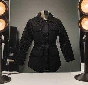 New For NEXT Size 10 Black Belted Quilted Jacket Removable Sleeves To Gilet - Picture 1 of 13