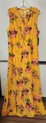 New York & Company Women's Yellow Floral Sleeveless Maxi Dress Size XL NWTS - Image 1 of 4