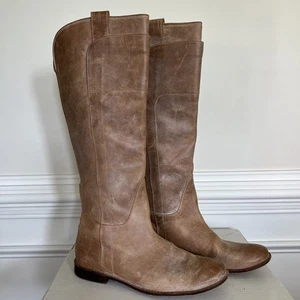 Frye Paige Women Boot 9.5 B Tan Distressed Leather Tall Riding Boot 77534 - Picture 1 of 18