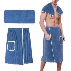 Men's Towel Wrap Bathrobe, Soft Adjustable Bath Wrap for Shower, Sauna Towels... - Picture 1 of 6