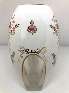 Jarrón de flores de vidrio de forma rara pintado a mano floral Alemania  - Imagen 1 de 9