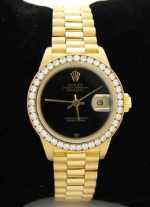 ROLEX VINTAGE LADIES DATEJUST 18K GOLD REF.6917 ORIGINAL ONIX DIAL DIAMOND BEZEL - Picture 1 of 16