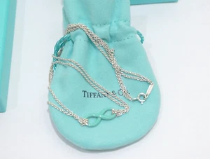Tiffany & Co. Silver Blue Enamel Infinity Pendant Double chain Necklace - Picture 1 of 8