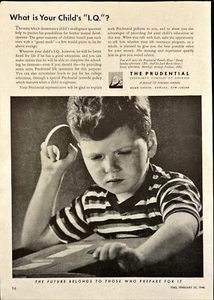 1946 The Prudential Insurance Co ¿Cuál es el coeficiente intelectual de su hijo? Anuncio impreso vintage - Imagen 1 de 6
