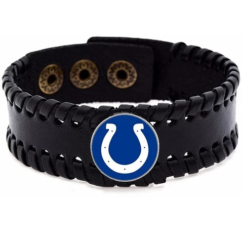 Indianapolis Colts Mens Womens Adjustable Black Leather Bracelet Jewelry Gift D8 Cover
