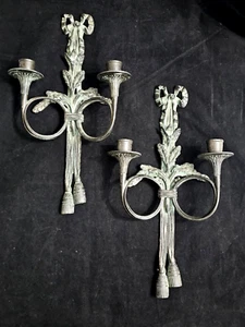 VELA RARA APLIQUES DE PARED ARCO Y BORLA DOS BRAZOS ANTORCHA LUZ ORNAMENTADA - Imagen 1 de 23