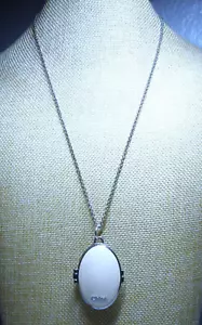 Chloe Bianca Solid Perfume Soft Pink Medallion, Locket-Pendant 33" Silver Chain - Picture 1 of 8