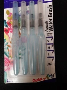 Pentel Water Brush 4 Assorted Brushes S, M , L & Flat 26157 New  - Picture 1 of 4