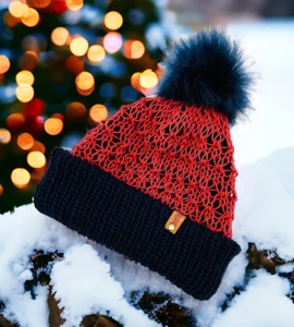 Wollmütze mit Bommel Strickmütze Beanie Wintermütze Doppelstrick Lochmuster - Picture 1 of 8