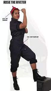 Women's Rosie The Riveter Halloween Costume - Adult Woman Military Uniform Dress - Picture 1 of 1