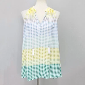 Camiseta sin mangas Lauren Conrad multicolor arco iris a cuadros borlas fluida para mujer XXL - Imagen 1 de 17