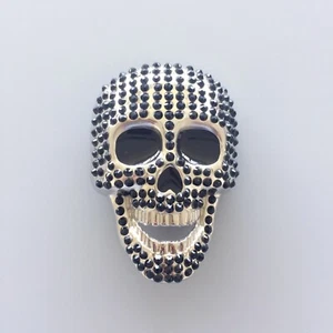 Black Rhinestones Skull Bling Bling Belt Buckle Gurtelschnalle - Picture 1 of 5