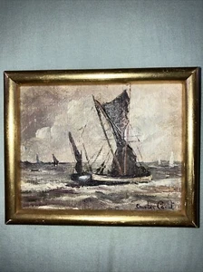 Dipinto firmato Shirley Carnt Spritsail Barge Off Harwich - Foto 1 di 5