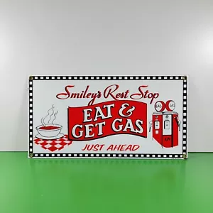 1996 Smiley's Rest Stop EAT & GET GAS | Vintage Metal Sign, Original | 1 lb. - Picture 1 of 6