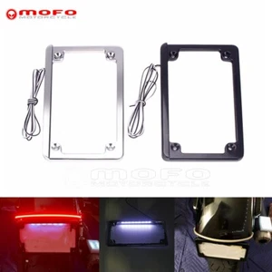 Chrome 4 x 7 LED Light Motorcycle License Number Plate Frame For Harley Custom - Bild 1 von 11