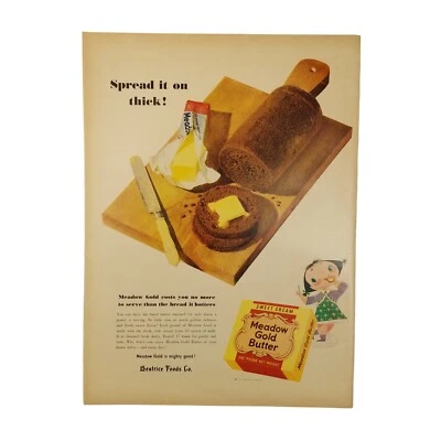 Meadow Gold Butter 1953 anuncio impreso vintage difundido en grueso Beatrice Foods Co Foto 1 de 2