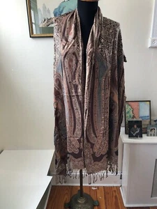 Colección 18 Dieciocho Bufanda Mantón Tejido Indio Rayón Marrón Beige Cachemira 79x20" - Imagen 1 de 10